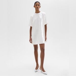 Theory Sequin T-Shirt Mini Dress Oversized White Small Chic Holiday Bridal Party